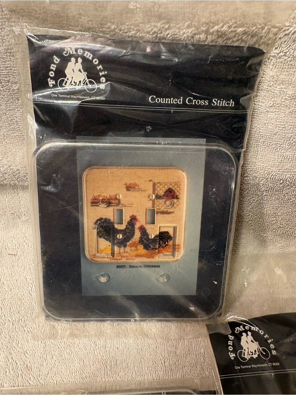 Counted Cross Stitch Double Chickens Light Switch Plate Cover - Black